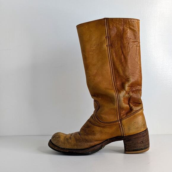 Vtg Frye Campus Black Label 70s Tall Leather Boots 8.5 B Knee High - Picture 9 of 16